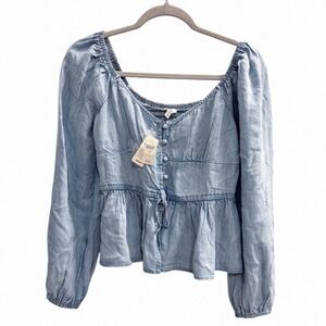 NWT Aerie Light Blue Peasant Blouse Size Small